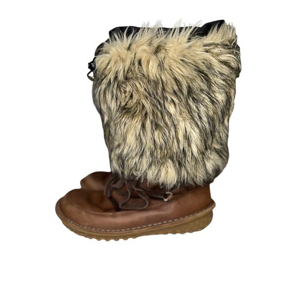 Sorel Ahna Brown Leather Faux Furry Boots Size 8.5 - Picture 3 of 12
